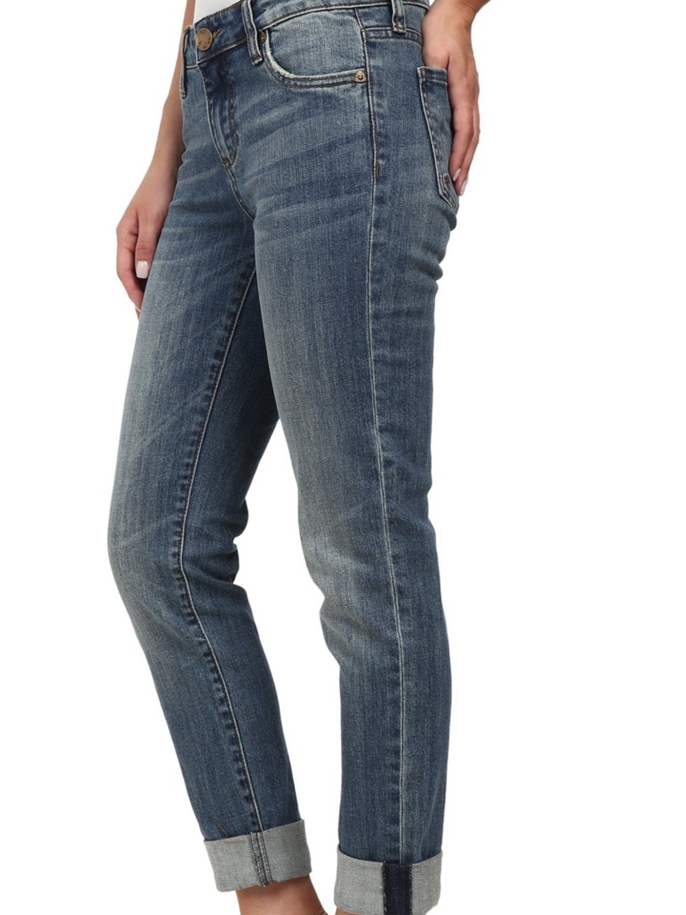 Classic Women's Blue Denim Jeans - Cuffed Ankle Length